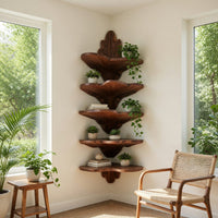 Solid Wood Corner Shelf Minimalist Leaf Bedroom Wall Decor Display, view 8