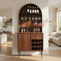 Solid Wood Bar Cabinet Classic Wine With Storage Dining Room, view 8