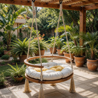 Solid Wood Porch Swing Boho Round Chair Garden, view 8