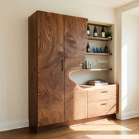 Solid Wood Bar Cabinet With Wine Storage Dining Room, view 8