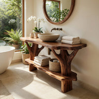 Solid Wood Live Edge Vanity Mid Century Bathroom Primary Bathroom, view 8