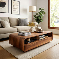 Open-Shelf Coffee Table with Two Drawers Beneath, view 8