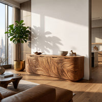 Hand-Carved Leaf Front Media Console, Four Doors, view 8