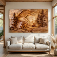 Campfire and Pines Carved Hardwood Wall Art Panel, view 8 — view 8