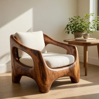 Solid Wood Chair Armchair With Sculptural Frame Porch, view 8