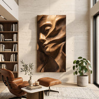 Gouge-Carved Woman's Face, Sculpted Teak Wall Relief, view 8 — view 8