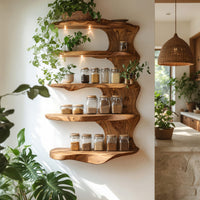 Solid Wood Spice Rack Rustic Kitchen Decor Storage Shelf, view 8