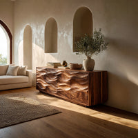 Solid Wood Sideboard Minimalist Wave Carved Home, view 8