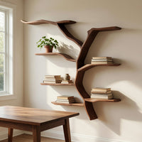 Solid Wood Wall Mounted Shelf Mid Century Living Room Storage, view 8