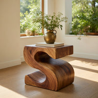 Solid Wood Nightstand Sculptural With S Shaped Bedroom, view 8