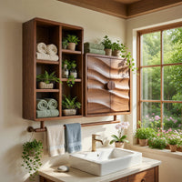 Solid Wood Bathroom Cabinet Scandinavian Wave Front Storage Guest Suite, view 8