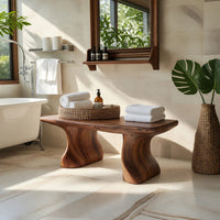 Solid Wood Teak Shower Bench Curved Bath Bathroom, view 8