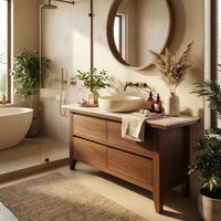 Solid Wood Live Edge Vanity Mid Century Small Bathroom Space, view 8