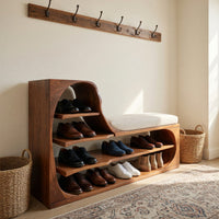Solid Wood Shoe Storage Bench Rustic Rack Entryway Hallway Corner, view 8