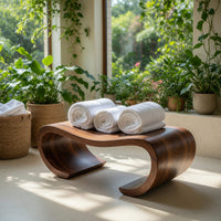 Solid Wood Teak Shower Bench Curved Spa Bathroom, view 8