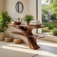 Solid Wood Live Edge Vanity Mid Century Solid Bathroom Sculptural Bathroom, view 8