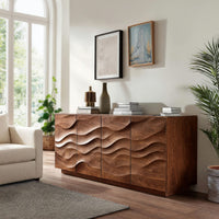 Solid Wood Sideboard Sculptural With Wave Carved Front Living Room, view 8