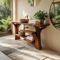 Solid Wood Live Edge Vanity Handcrafted Solid Bathroom Organic Spa Bathroom, view 8