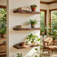 Solid Wood Natural Wood Floating Shelves Mid Century Shelf Holiday Living, view 8