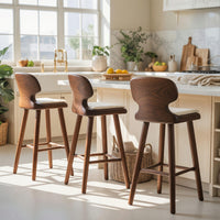 Solid Wood Bar Stool Sculpted With Curved Backrest Kitchen, view 8