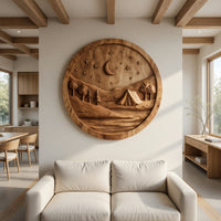 Moonlit Campsite Held in a Round Wood Wall Relief, view 8 — view 8