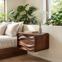 Solid Wood Nightstand Sculptural Floating Bedside Table Bedroom, view 8