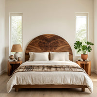 Solid Wood Headboard Boho Arch Neutral Earth Tone Bedroom, view 8