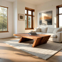 Cantilevered Solid Wood Coffee Table on Angled Legs, view 8
