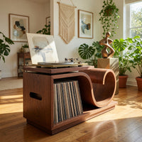 Solid Wood Record Player Stand Japandi Wave Cabinet Wellness Room, view 8