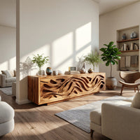 Tidepool Acacia Media Console with Deep Carved Relief, view 8