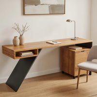 Hand-Cut Cantilever Desk in Solid Wood with Steel Leg, view 8