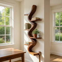 Solid Wood Wall Mounted Shelf Mid Century Home Office Storage, view 8