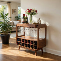 Solid Wood Bar Cabinet Handcrafted Wine With Storage Dining Room, view 8