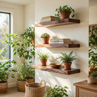 Solid Wood Natural Wood Floating Shelves Mid Century Live Edge Shelf, view 8
