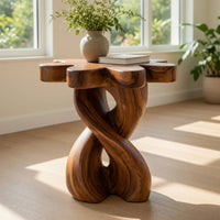Solid Wood Nightstand With Twisted Base Flower Shaped Tabletop Bedroom, view 8
