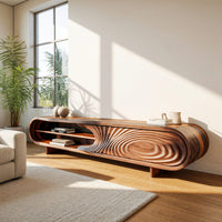 Chisel Carved Ripple Door on a Long Capsule TV Console, view 8