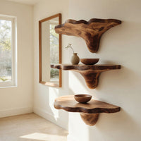 Solid Wood Mushroom Shelf Handcrafted Live Edge Entryway, view 8