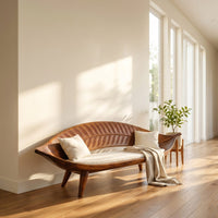 Mid Century Curved Cane Back Bench For Lounge Interior Area, view 8