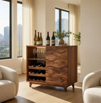 Solid Wood Bar Cabinet Wine Natural Dining Room, view 8