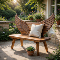 Solid Wood Outdoor Garden Bench With Wing Backrest Exterior Seating, view 8
