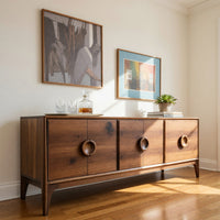 Solid Wood Bar Cabinet Mid Century Circular Sideboard Living Room, view 8