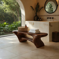 Solid Wood Teak Shower Bench Bathroom Seat With Center Shelf Bathroom, view 8