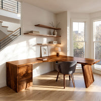 Angled Leg Corner Desk in Solid Walnut with Drawers, view 8