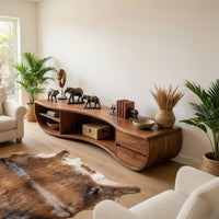 Kidney-Curve TV Console with Drawers and Open Shelves, view 8