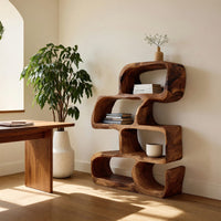 Solid Wood Standing Shelf Artistic Modern Home, view 8
