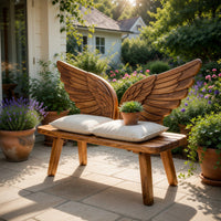 Solid Wood Outdoor Garden Bench Bird Wing Backrest Patio, view 8