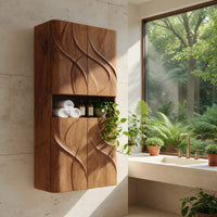 Solid Wood Corner Wall Bathroom Shelf Cabinet With Door Waves, view 8