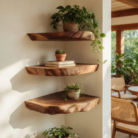 Solid Wood Natural Wood Floating Shelves Handcrafted Solid Corner Shelf Furniture, view 8