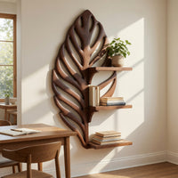 Solid Wood Wall Mounted Shelf Mid Century Display Living Room, view 8