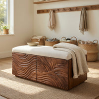 Solid Wood Entryway Storage Bench Mid Century Natural Bedroom, view 8
